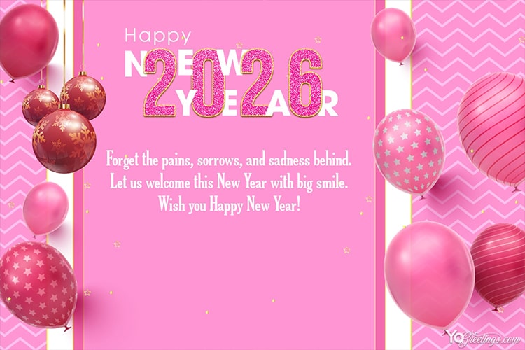Happy New Year 2026 Card With Balloons