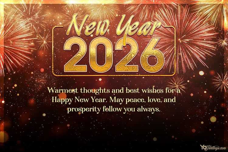 Happy New Year 2026 Greeting Card With Fireworks